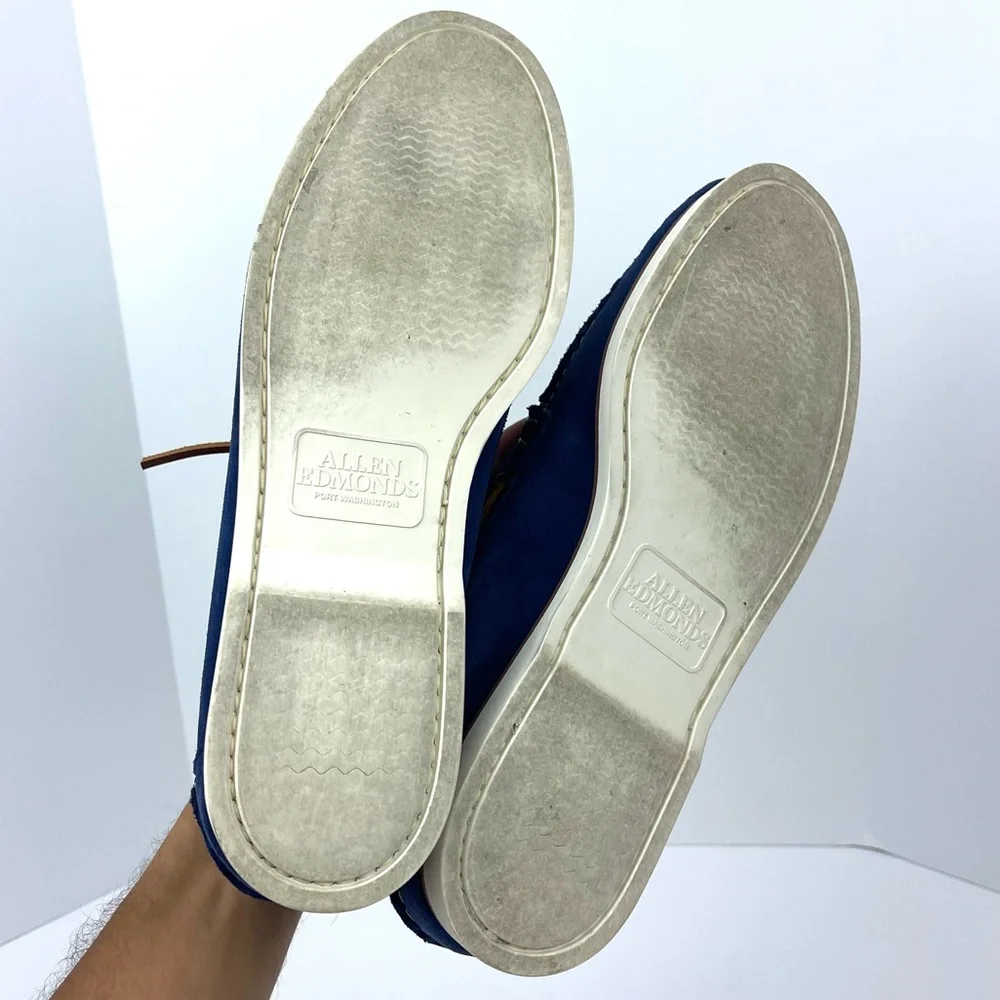 Allen Edmonds Blue Suede Boat Shoes with Tan Laces 12D